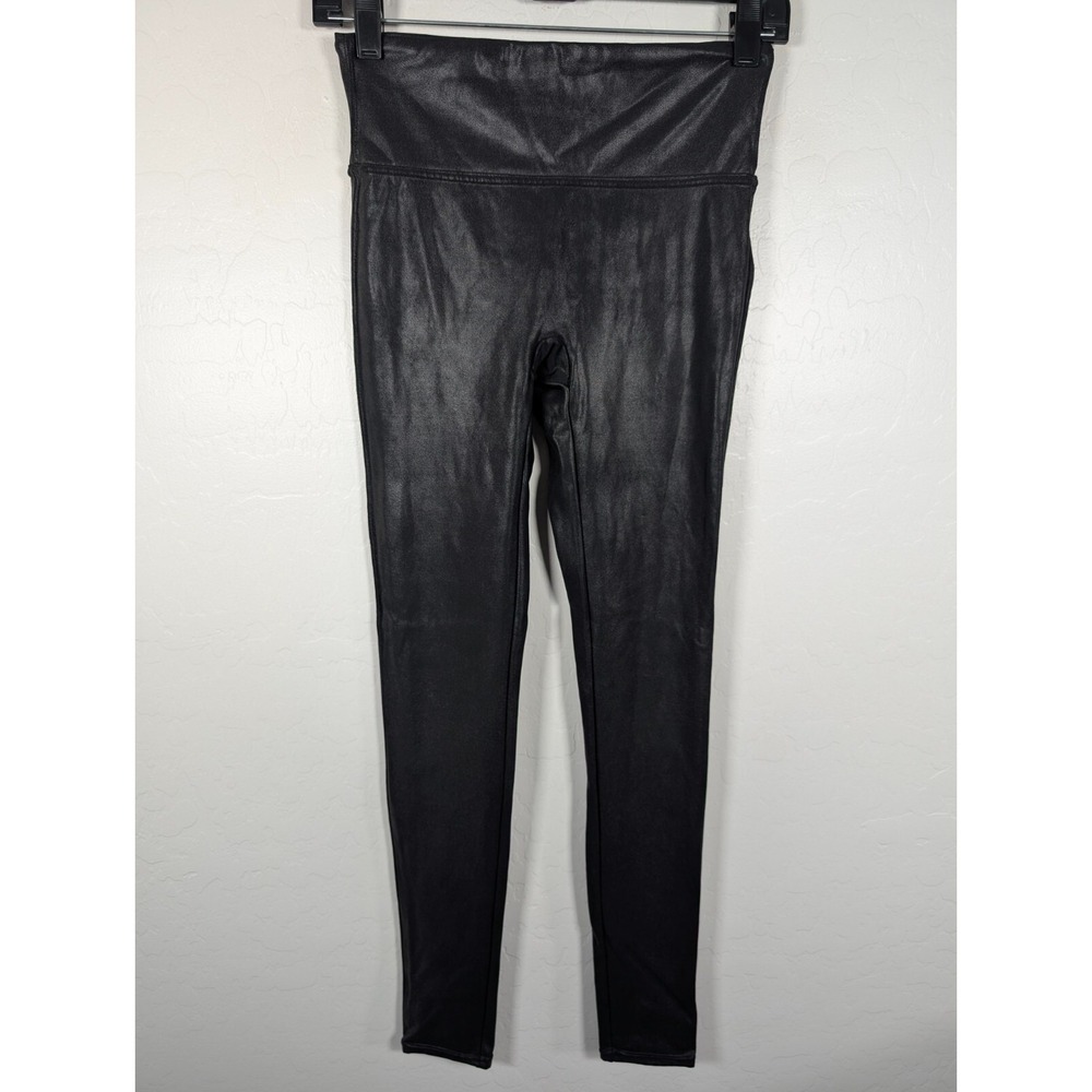 Spanx Leggings Women Medium Black Fauxโ Leather Stretch Pants Athleisure 2437